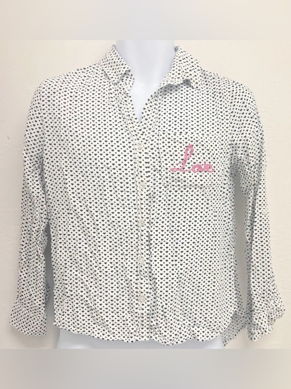 Velvet Heart Love Heart-Print Button Down Blouse Size Small